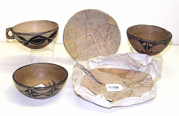 Appraisal: Five ancient and later Southwest pottery items Including two Hohokam