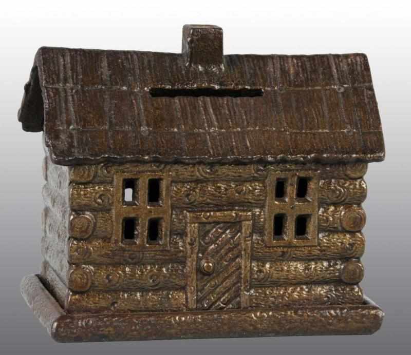 Appraisal: Cast Iron Cabin with Shake Roof Still Bank Description English