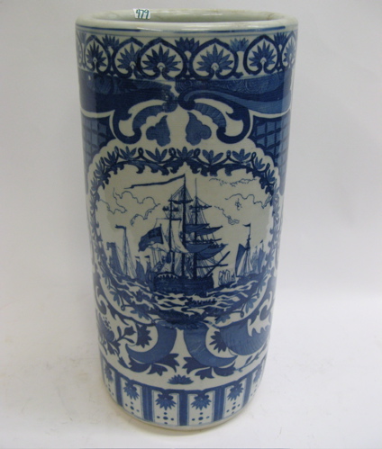 Appraisal: CHINESE HEAVY PORCELAIN UMBRELLA STAND blue on white ground transfer