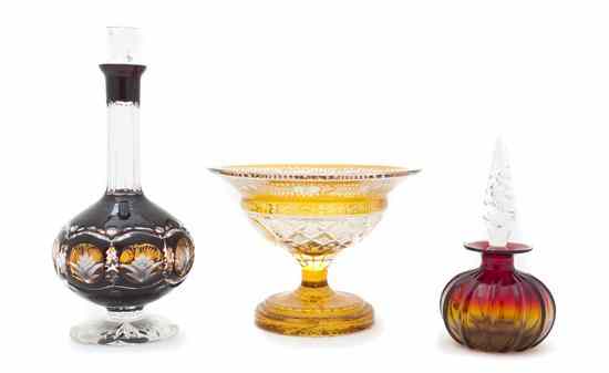 Appraisal: Three Cut Glass Table Articles comprising a perfume bottle with