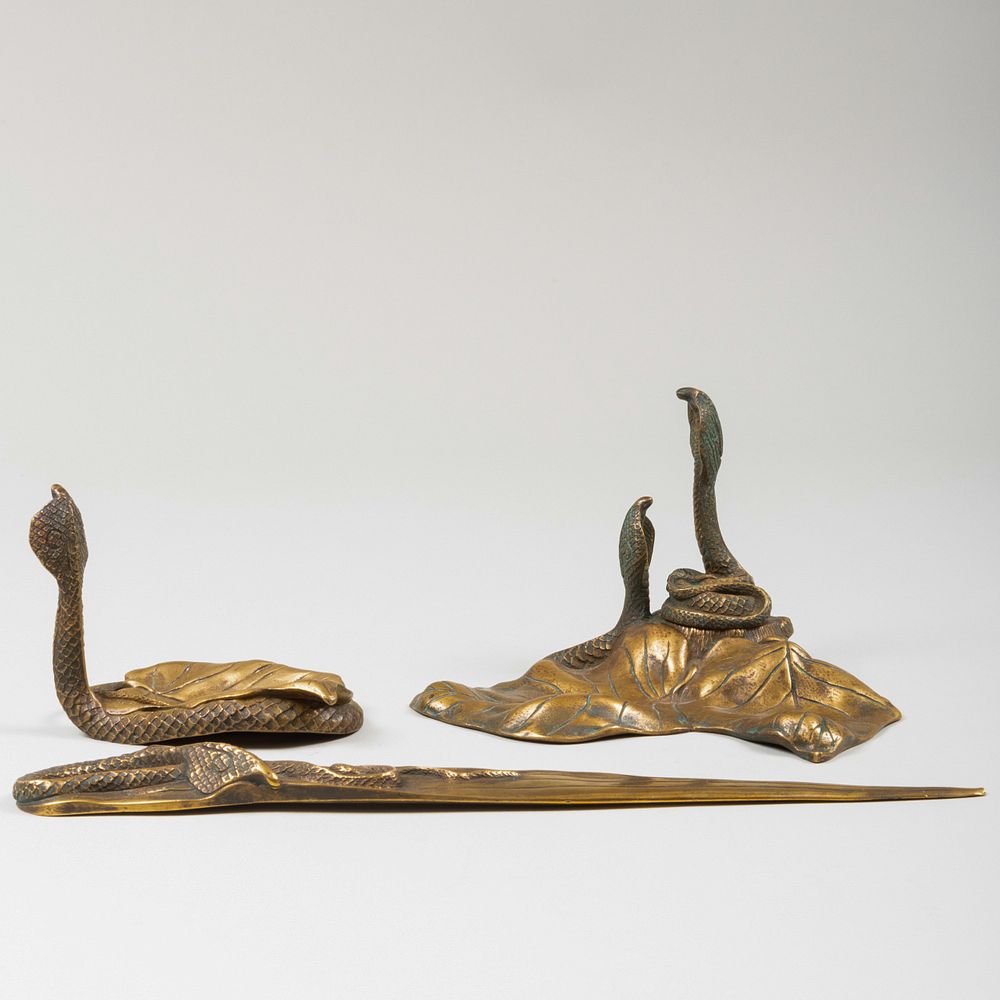 Appraisal: Querey Bronze Art Nouveau Style Cobra Form Desk Set Cast