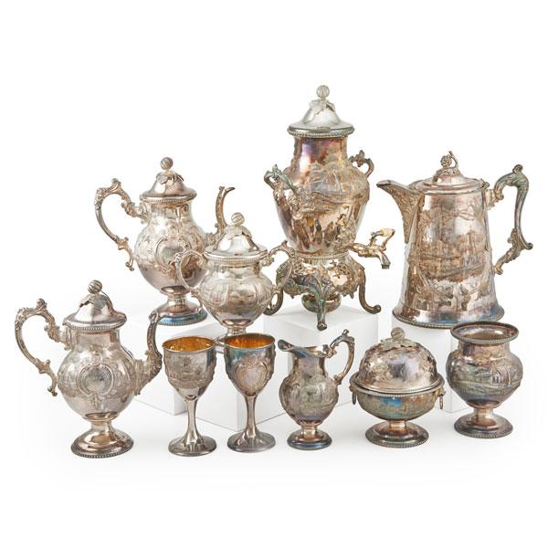 Appraisal: SILVER PLATED TEA AND COFFEE SERVICE Ten pieces with chased