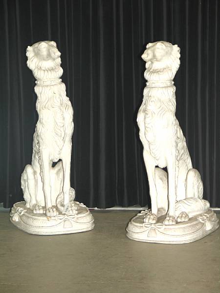 Appraisal: A pair of painted composition figures of wolfhounds modern Each