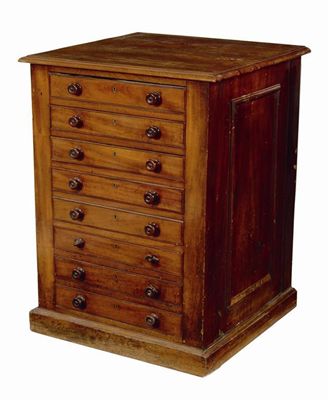 Appraisal: A Victorian mahogany collector's cabinet the eight drawers with brass