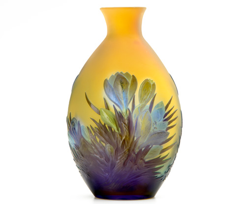 Appraisal: EMILE GALLE Blown-out cameo vase decorated with budding crocus in