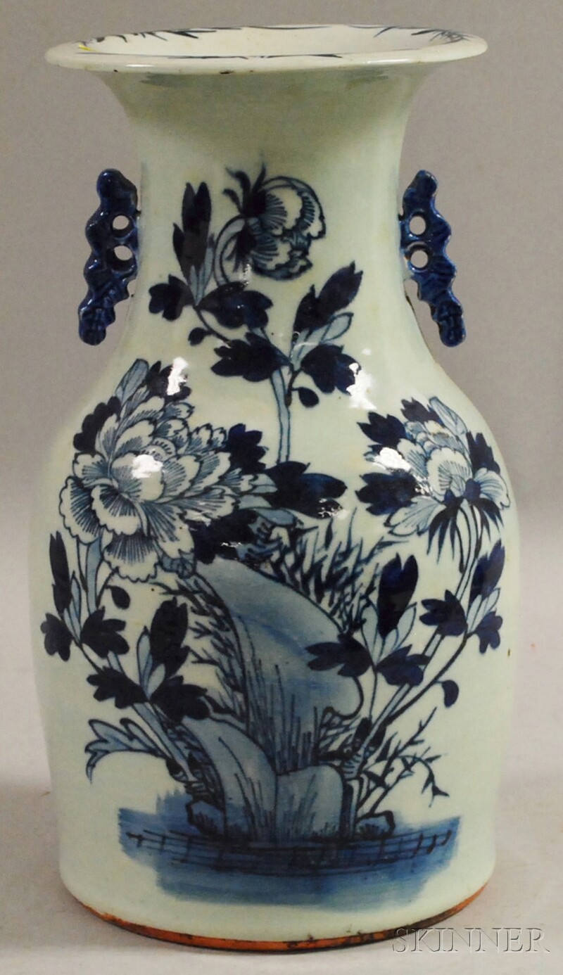 Appraisal: Chinese Blue and White-decorated Porcelain Vase with pale celadon overglaze