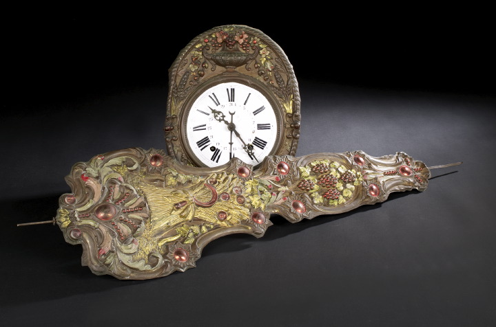 Appraisal: Large Napoleon III Embossed Patinated and Polychromed Brass Wall Clock