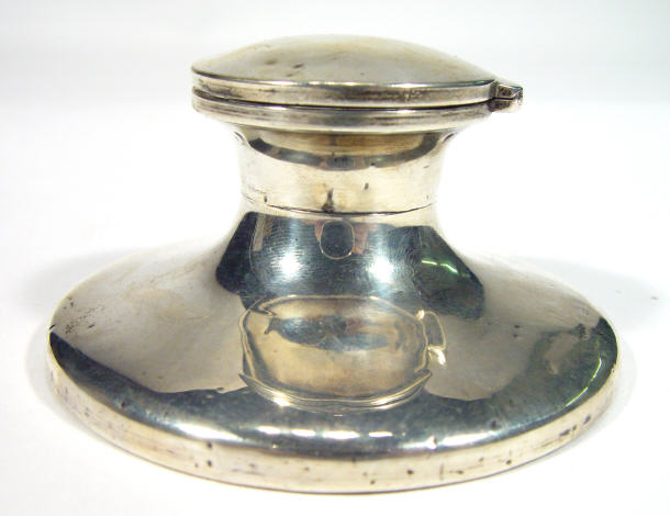 Appraisal: Circular silver inkwell with hinged lid Birmingham cm diameter