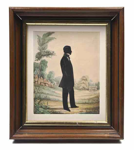 Appraisal: A Portrait Silhouette of a Standing Man the background having