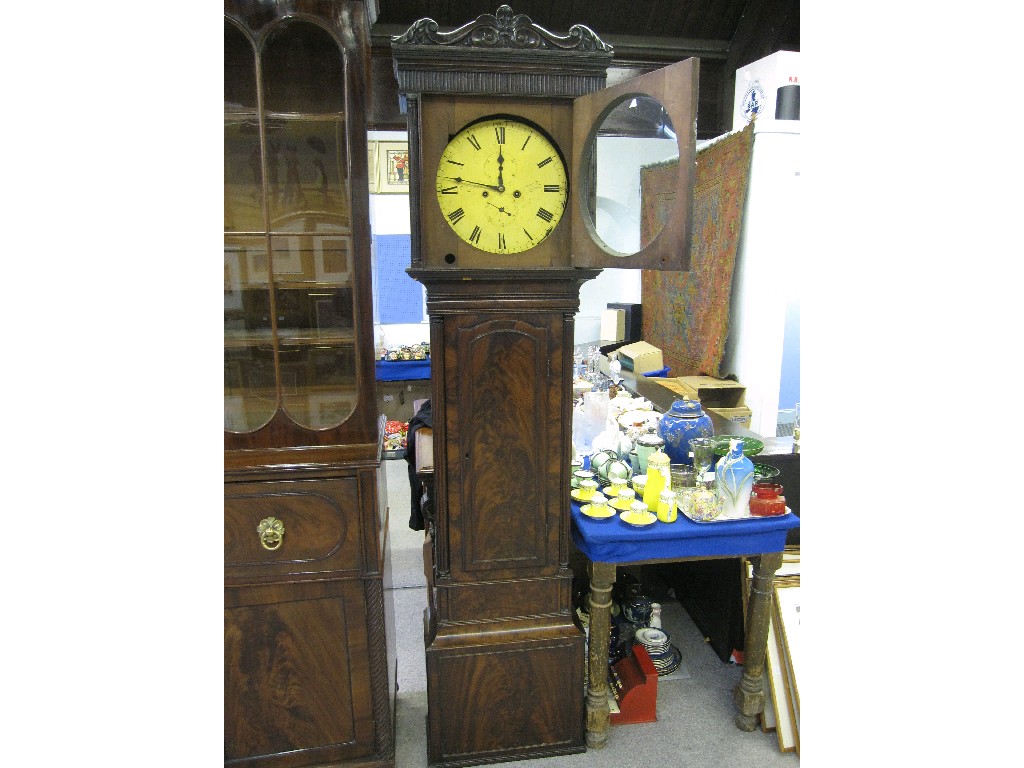 Appraisal: Mahogany longcase clock with frame veneered trunk the hood with