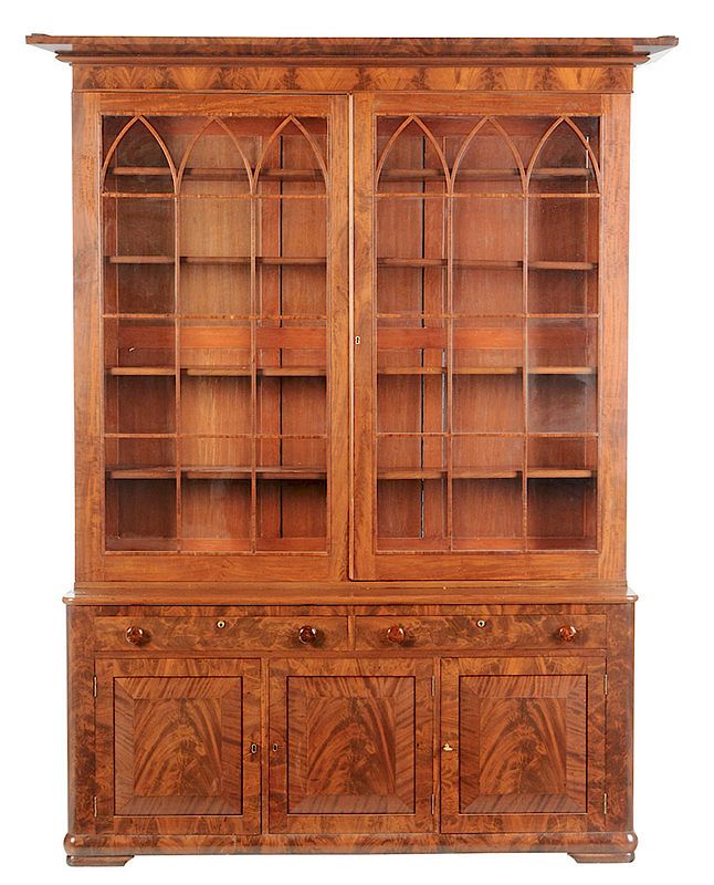 Appraisal: American Classical Figured Mahogany Bookcase New York mid to late