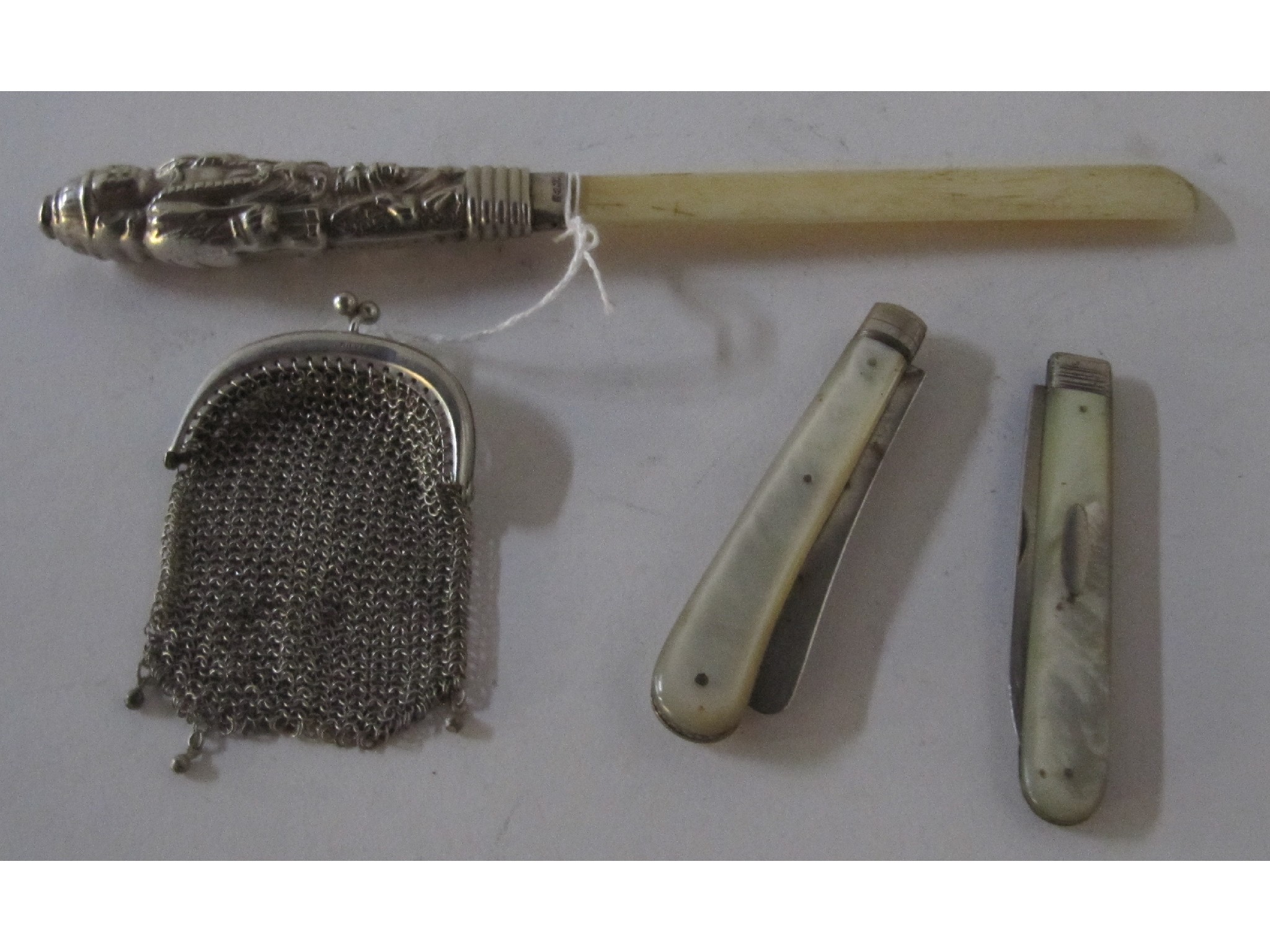 Appraisal: A lot comprising a silver and ivory letter opener Chester