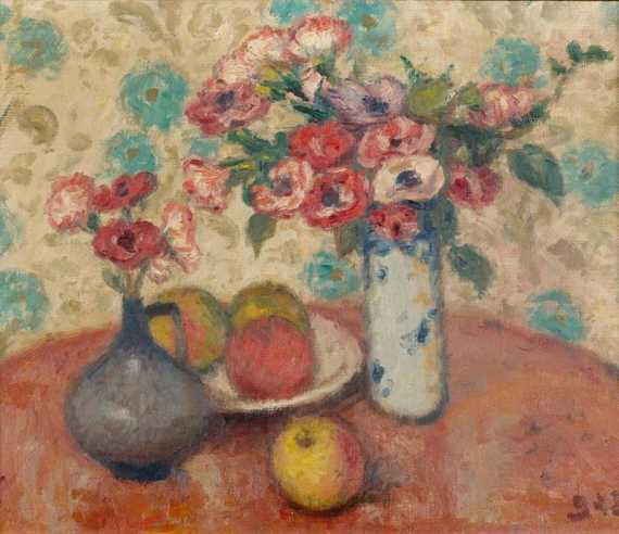 Appraisal: D'ESPAGNAT GEORGES Paris Still life with anemones Oil on canvas