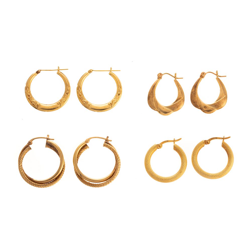 Appraisal: Four Pairs of K Yellow Gold Hoop Earrings Four pairs