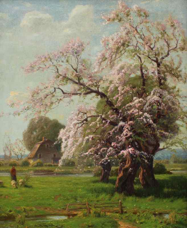 Appraisal: WIEGAND Gustave American - Spring Country Farm Landscape With Blossoming