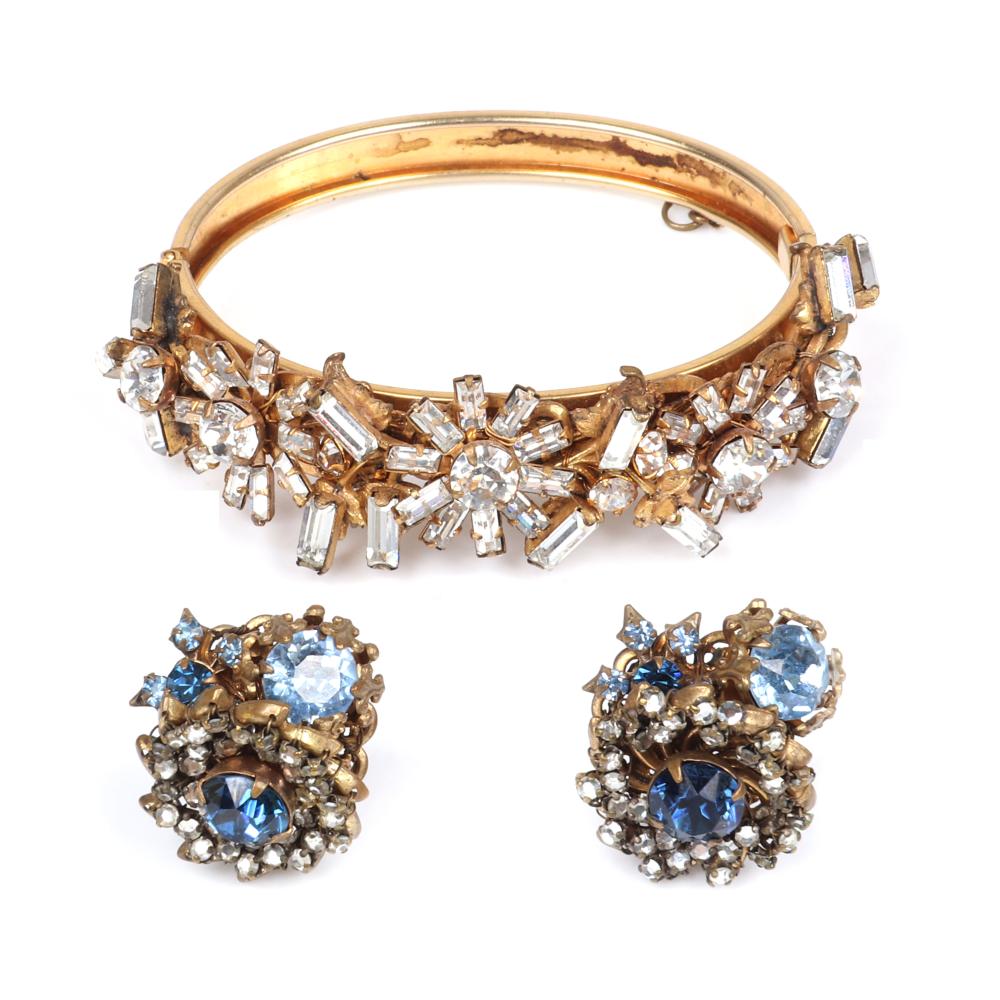 Appraisal: MIRIAM HASKELL BANGLE BRACELET ENCRUSTED WITH BAGUETTE FLOWERS AND RHINESTONES