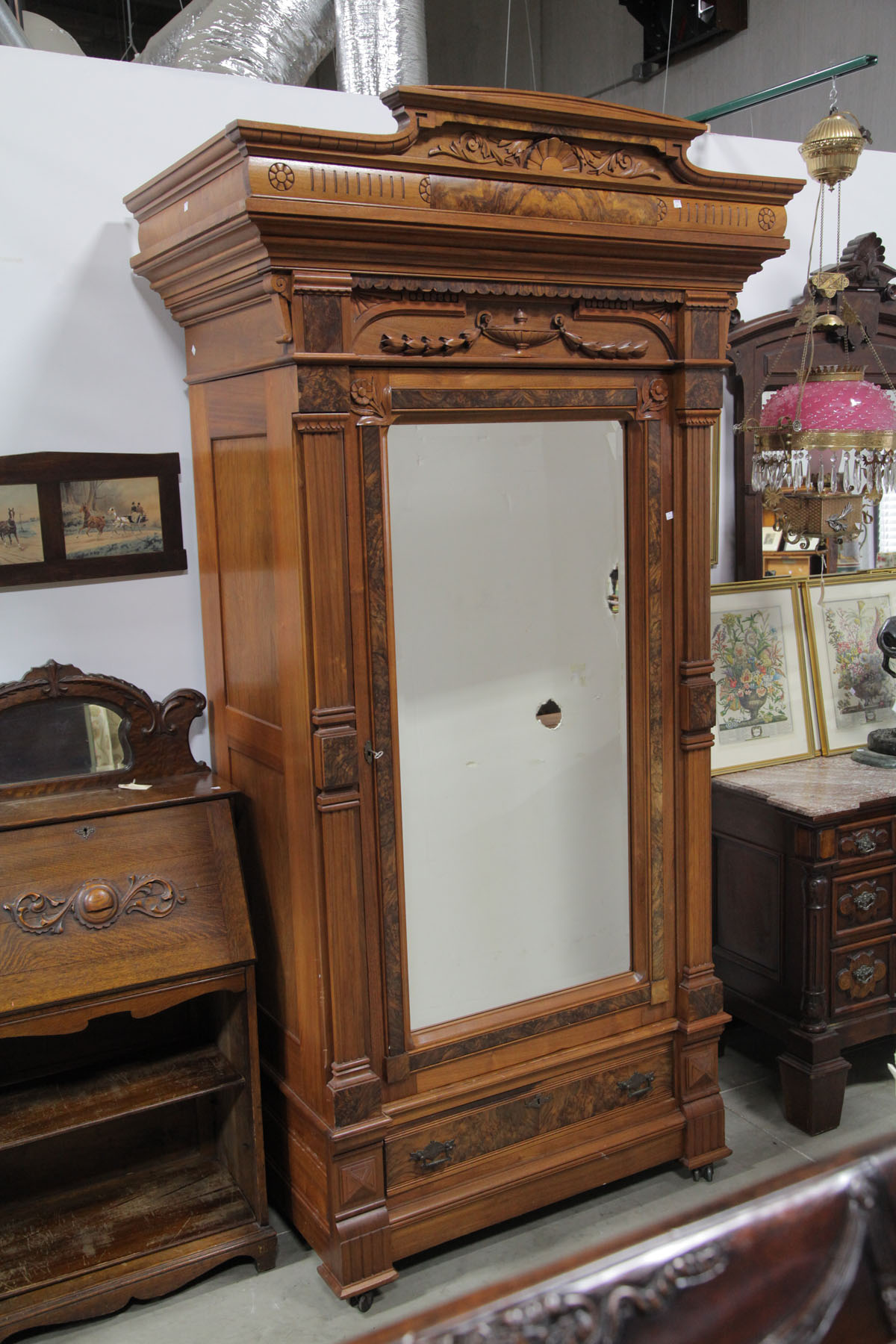 Appraisal: ARMOIRE American first half th century walnut with burlwood accents