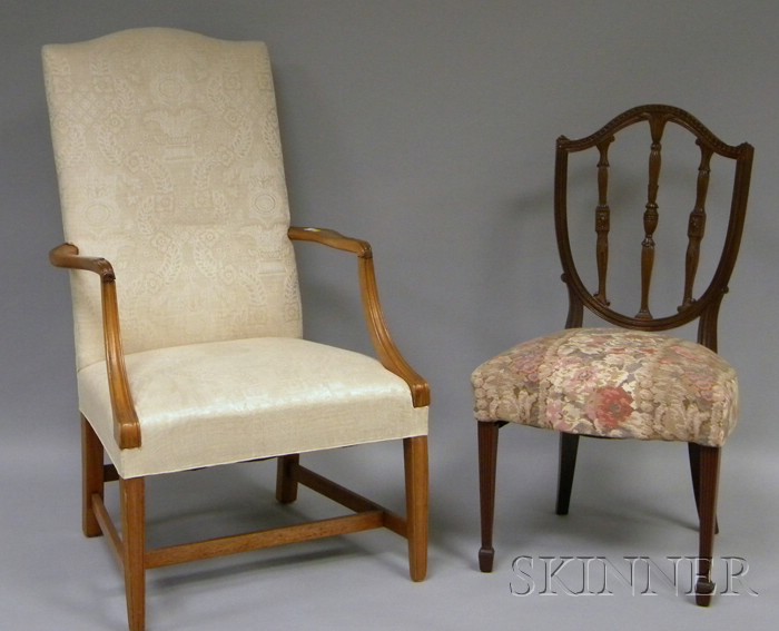 Appraisal: Federal-style Upholstered Carved Mahogany Lolling Chair and George III Style