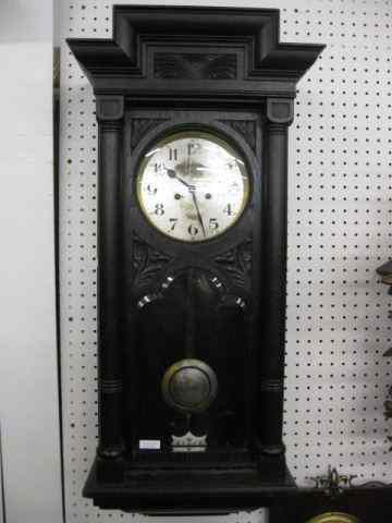 Appraisal: Gustav Becker Wall Clock carved ebonized oak case '' tall