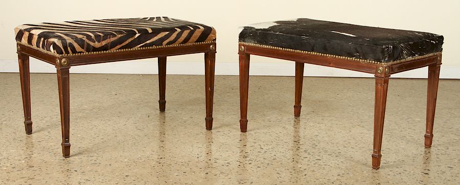 Appraisal: PAIR OF UPHOLSTERED BENCHES COWHIDE AND ZEBRA A pair of