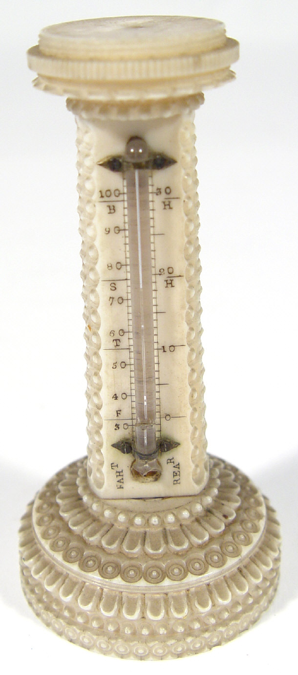 Appraisal: th Century ivory column thermometer with carved decoration with Ambrosoni