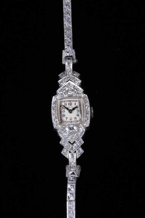 Appraisal: LADY'S ART DECO PLATINUM AND DIAMOND WRIST WATCH BY HAMILTON