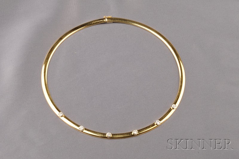 Appraisal: kt Gold and Diamond Necklace composed of flattened bar links