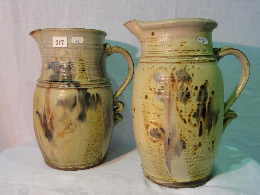 Appraisal: A pair of large Studio Pottery ewer with mottled grey