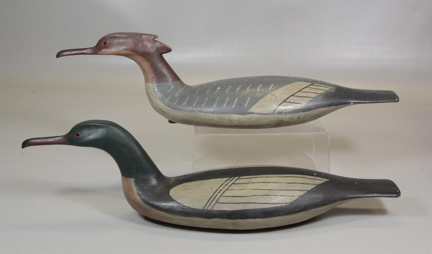 Appraisal: Bob Biddle carved and painted merganser duck decoys each inscribed