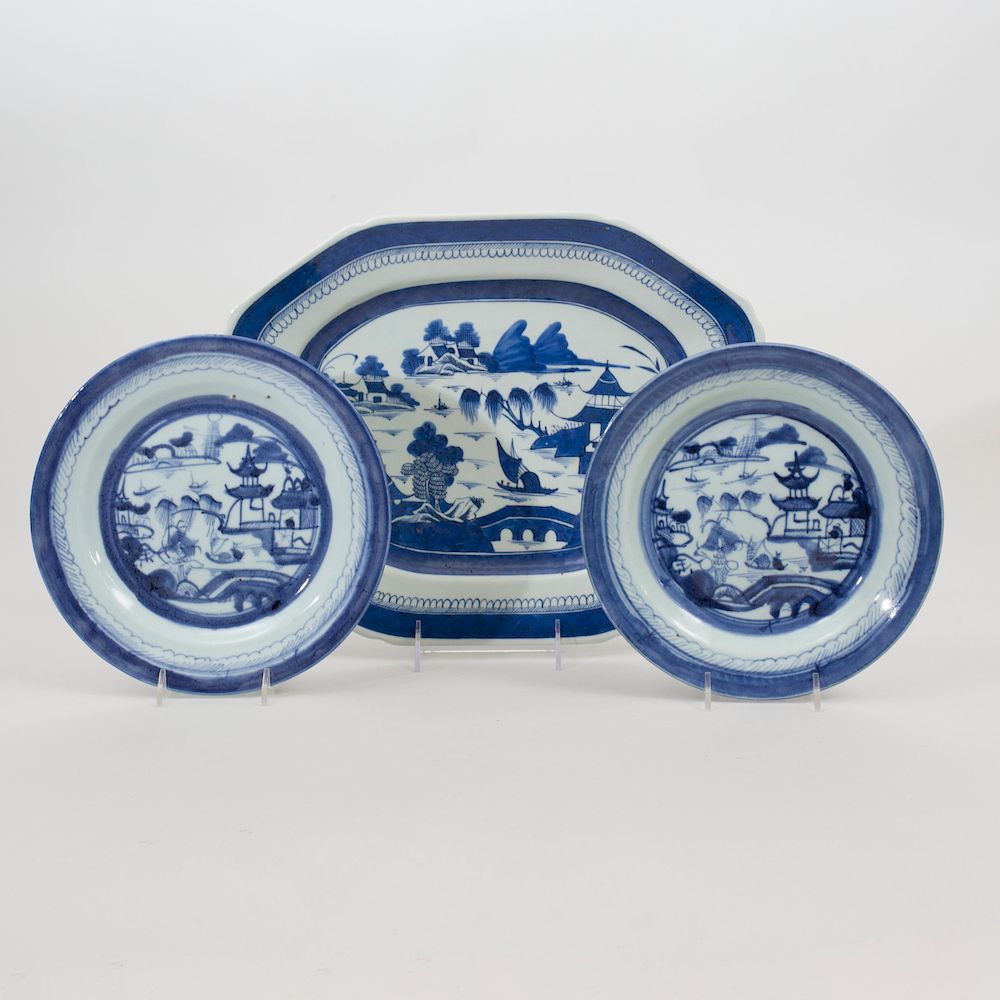 Appraisal: Set of Twelve Canton Blue and White Porcelain Plates and