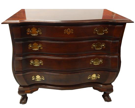 Appraisal: Wellington Hall bombe-style chest of four drawers th C mahogany