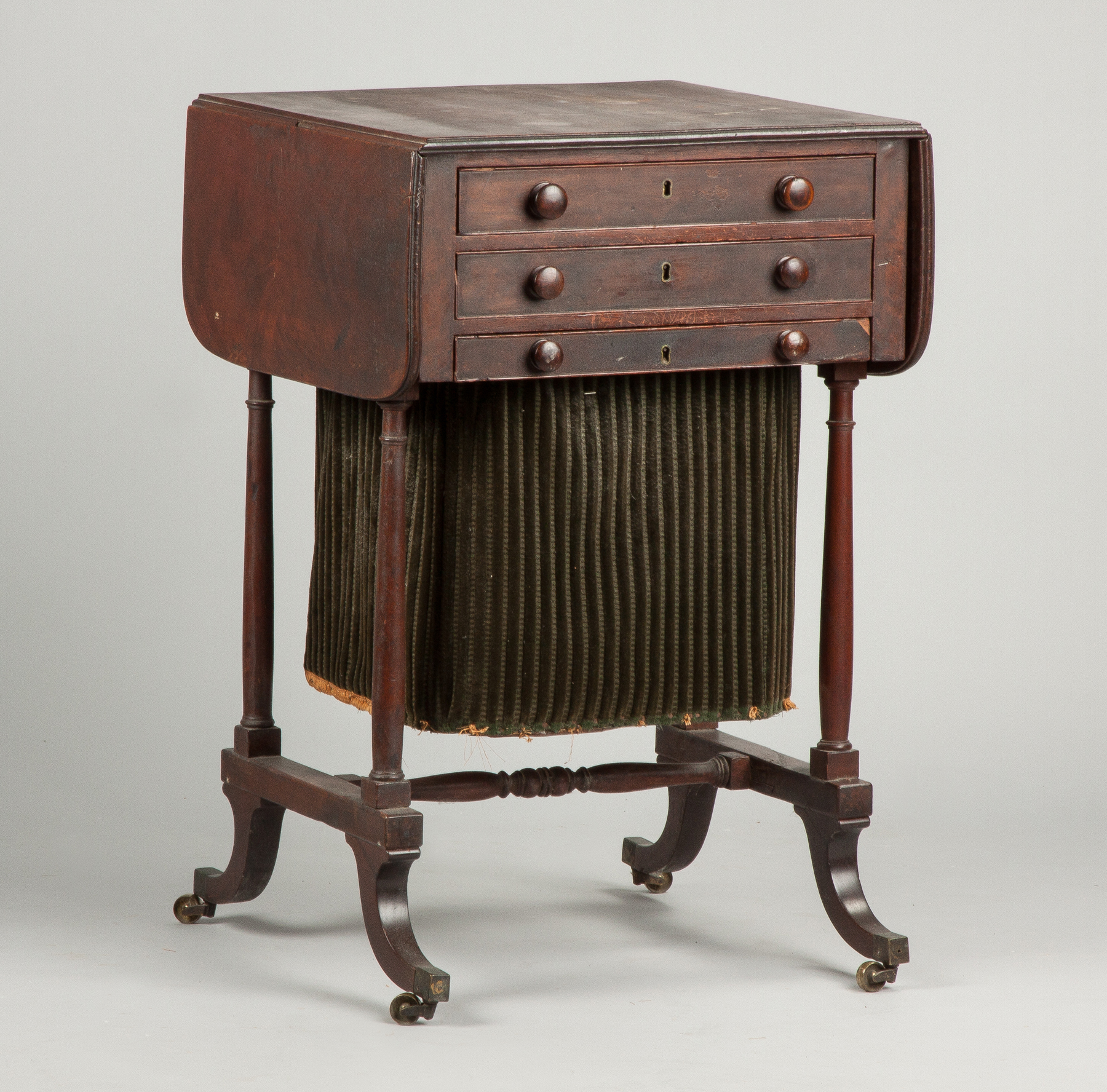 Appraisal: New England -Drawer Mahogany Sewing Stand with Desk Molded top