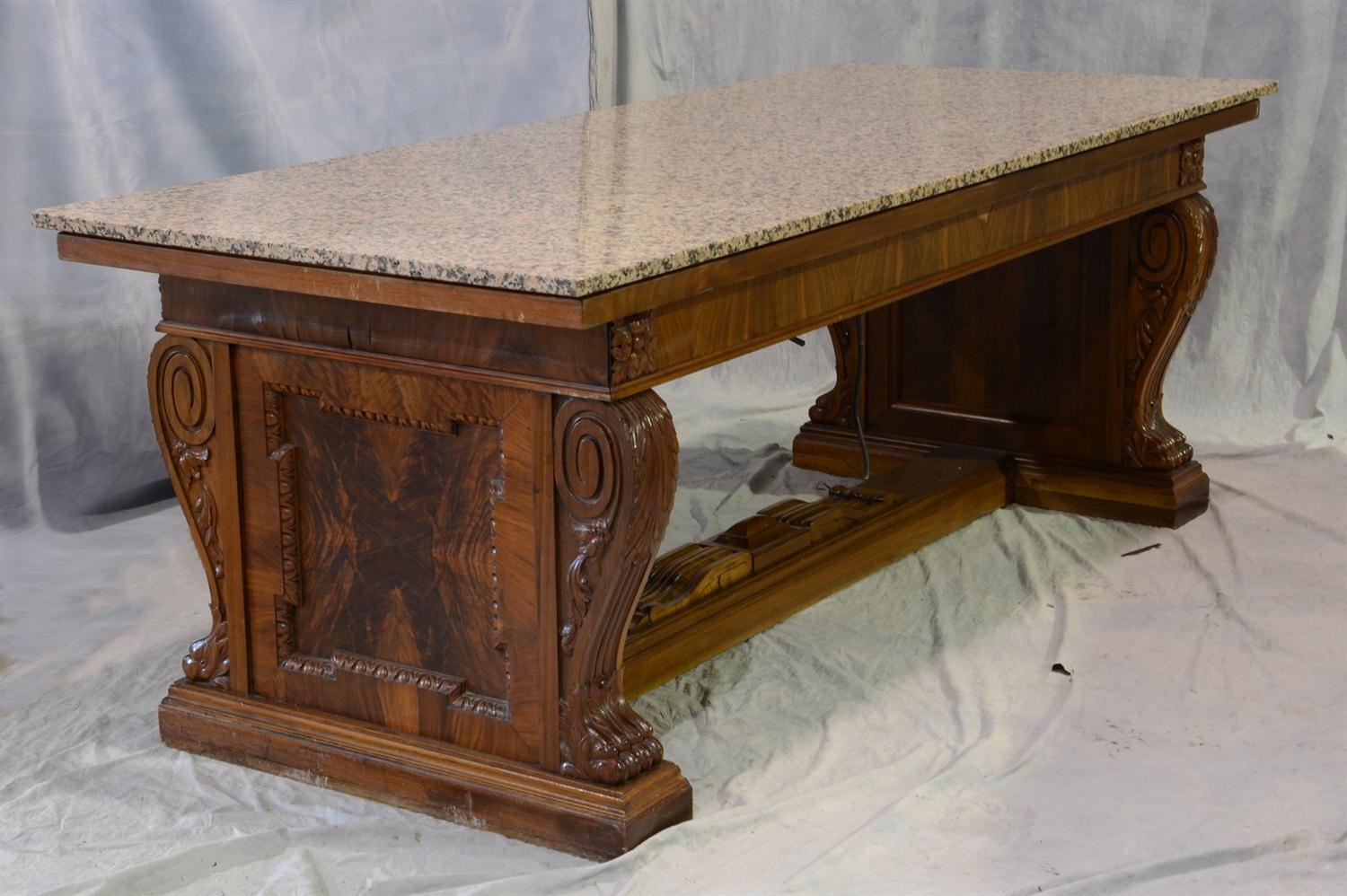 Appraisal: Carved Walnut Renaissance Revival Library Table Fitted With Later Marble