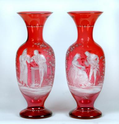 Appraisal: A LARGE PAIR OF CRANBERRY VASES late th century of