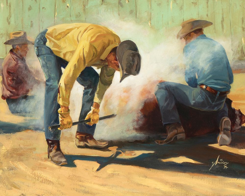 Appraisal: Gordon Snidow Branding Gordon Snidow b Branding oil on canvas