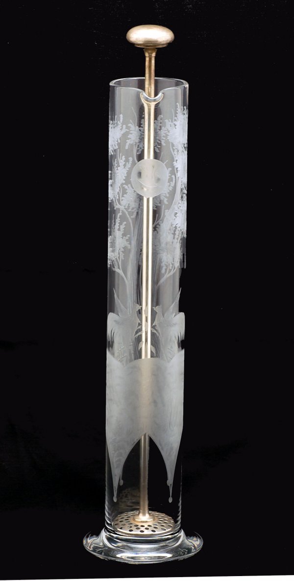 Appraisal: Large glass cocktail cylindrical in shape wheel cut with trees