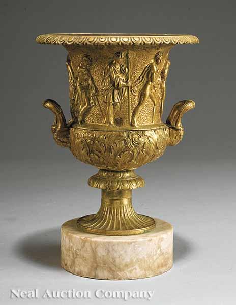 Appraisal: A Gilt Bronze Campagna Urn th c Classical figural frieze