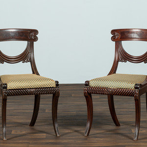 Appraisal: A Pair of Classical Drapery Carved Mahogany Side Chairs Probably