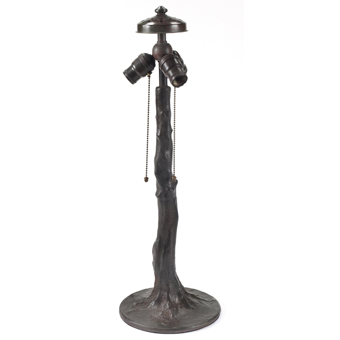 Appraisal: Handel lamp base tree trunk design in bronzed metal with