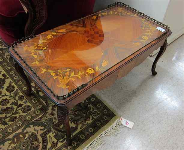 Appraisal: LOUIS XV STYLE INLAID COFFEE TABLE American early th century