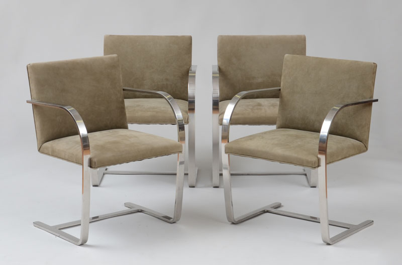 Appraisal: MIES VAN DER ROHE FOUR BRUNO CHAIRS Polished stainless steel