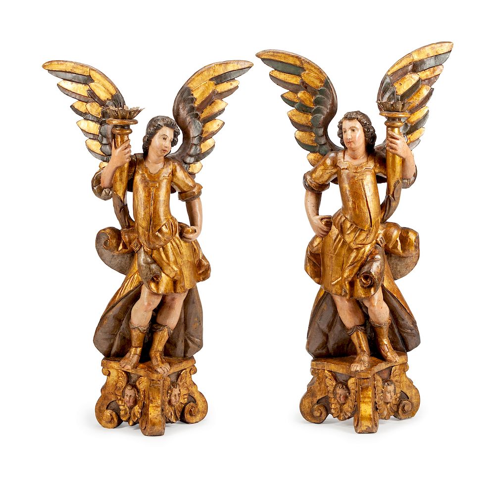 Appraisal: A Pair of Italian Painted and Parcel Gilt Figural Candlesticks