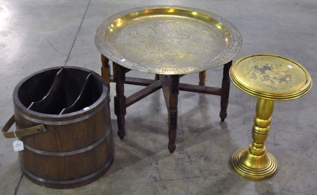 Appraisal: Group Of Three PiecesIncluding brass middle eastern tray on folding