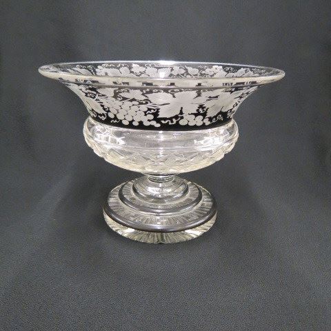 Appraisal: Bohemian Art Glass Compote black cut-to-clear trim grape and vine