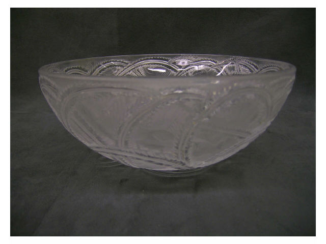 Appraisal: -inch round signed Lalique bowl with embossed etched bird motif