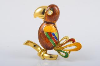 Appraisal: Bulgari Enamel Tucan Pin Bulgari Guilloche enamel whimsical bird with