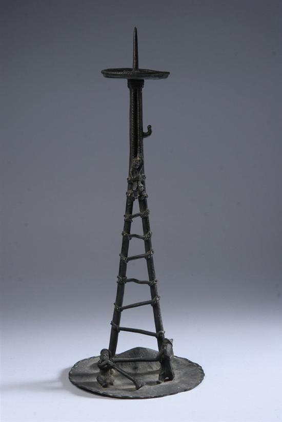 Appraisal: JAPANESE BRONZE CANDLE HOLDER Ladder and figural decoration - in