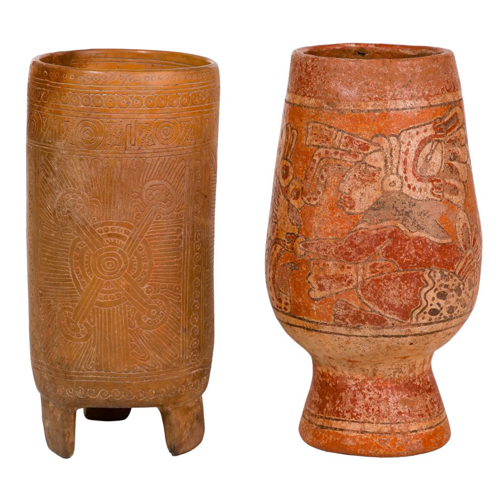 Appraisal: MAYAN POTTERY ASSORTMENT pieces including a Mayan cylinder having legs