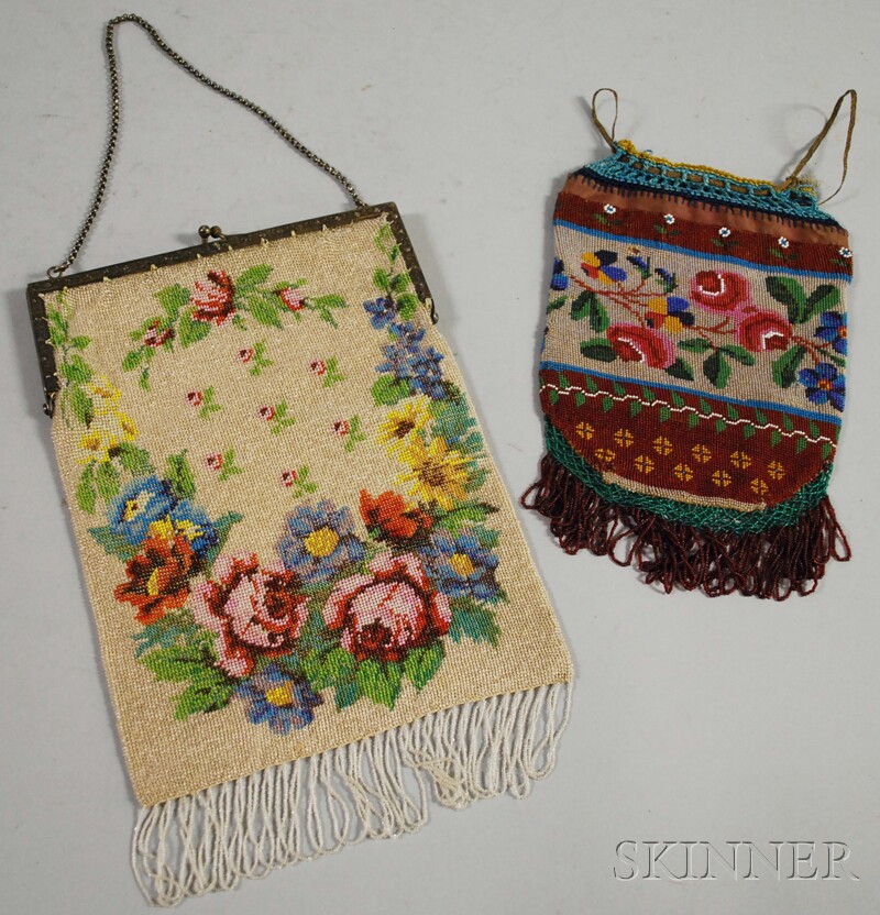 Appraisal: Two Vintage Beaded Purses one with metal frame and silk