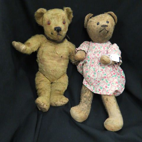 Appraisal: Antique Teddy Bears brown golden mohair both well worn from